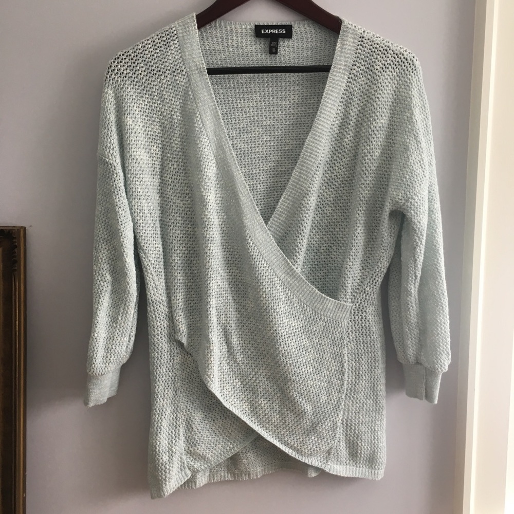 Express faux wrap knit sweater